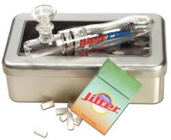 Jilter Pipa sticla Jilter + Filtre in Cutie metalica 13cm