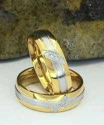 Arany-ezüstszínű nemesacél gyűrű fehér kristállyal ( páros gyűrű )