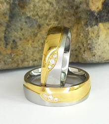 Arany-ezüstszínű nemesacél gyűrű fehér kristályokkal ( páros gyűrű )