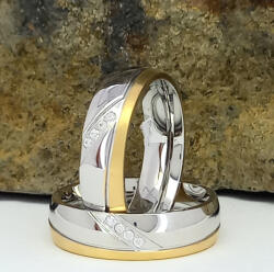 Arany-ezüstszínű nemesacél gyűrű fehér kristályokkal - tanitaekszer - 4 500 Ft