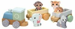 joueco Trenulet, Joueco, Locomotiva si doua vagoane, Include 4 figurine in forma de maimuta, tigru, elefant si panda, Din lemn certificat FSC, 18 luni+, Multicolor (80088)