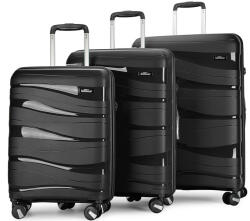 BONTOUR Flow fekete 4 kerekű 3 részes bőrönd szett (130640-Black)