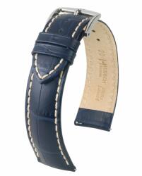 Hirsch Modena Sötétkék Fehér Varrással óraszíj - 24mm / L -120/80mm