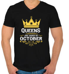 printfashion A királynők októberben születnek - Férfi V-nyakú póló - Fekete (400994)