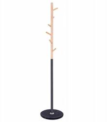 Springos Cuier metalic design scandinav, 6 carlige, negru cu lemn, baza marmura, 180 cm, Springos (HA2039)