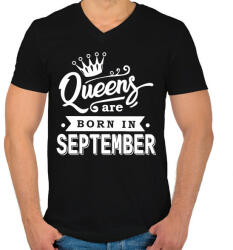 printfashion A királynők szeptemberben születnek - Férfi V-nyakú póló - Fekete (334180)