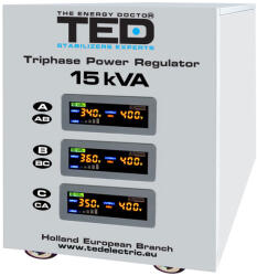 TED Electric Stabilizator de tensiune cu servomotor trifazat-trifazat TED 000101, 15000 VA, 12000 W, regleta (TED000101)