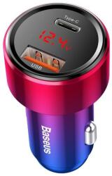 Baseus Magic USB + USB-C QC 4.0 PD 45W autós töltő, piros-kék