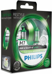 Philips Set 2 becuri auto halogen pentru far Philips ColorVision Green H7 55W 12V 12972CVPGS2