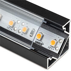 ANRO LED Profile ALP-007 Fekete - Alumínium sarok profil LED szalaghoz (Átlátszó búrával) (LP201B - LP-UNICOV1-TRA)