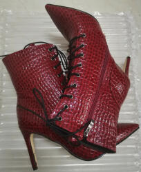  Szexi boka Cowboy csizma női cipők divatos kígyóminta, piros, fehér, fekete magassarkú női fűzős rövid csizma nagy méret 34-48ig