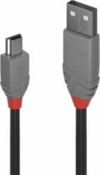 Lindy Anthra Line USB-A apa - Mini USB-B apa 2.0 Adat és töltő kábel - Fekete (3m) (36724)