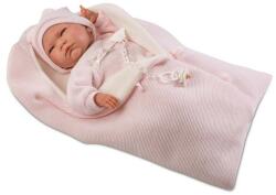 Llorens Llorens: Újszülött nevető lány baba nyuszis babatakaróval, cumival (40 cm) (L74030)