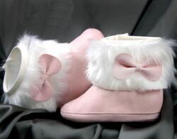 Puha talpú eco-bőr csizma baba kocsicipő szőrmével - Rózsaszín