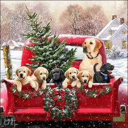 Ambiente Karácsonyi szalvéta - Family Trip kutyák autón (VR-33314705)