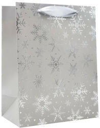 Creative Dísztasak CREATIVE Deluxe Plus L 26x33x12 cm karácsonyi csillagos matt ezüst szalagfüles (77563) - papir-bolt