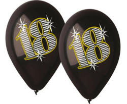 Godan Happy Birthday 18 Black léggömb, lufi 5 db-os 12 inch (30 cm) (MLG318845)