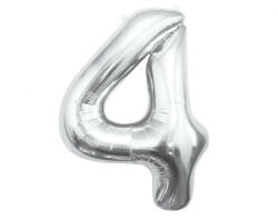 Godan Silver, Ezüst 4-es szám fólia lufi 85 cm (MLG109474)