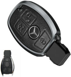 Mercedes 3 gombos keyless kulcs alumínium+bőr tok (LME015)