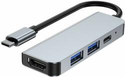 Tech-Protect Adaptor HUB aluminiu 4-in-1 Tech-Protect V2 USB Type-C - 2x USB 3.0, 1x USB Type-C, 1x HDMI, Gri (9589046919350)