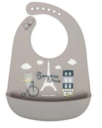 Canpol Babies baveta din silicon cu buzunar, Salut Paris - gri