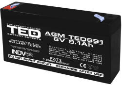 TED Electronic Acumulator AGM VRLA 6V 9, 1A dimensiuni 151mm x 34mm x h 95mm F2 TED Battery Expert Holland TED002990 (10) (A0058595)