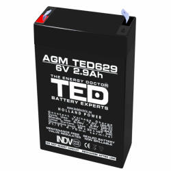 TED Electronic Acumulator AGM VRLA 6V 2, 9A dimensiuni 65mm x 33mm x h 99mm F1 TED Battery Expert Holland TED002877 (20) (AC.RI.6V.BK1.2.8.0001)