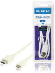 Valueline Nagy Sebességű Hdmi Kábel Ethernettel HDMI Csatlakozó - HDMI Mini Dugasz 1.00 m Fehér (VLMB34500W10)
