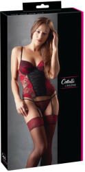 Cottelli Collection - Rózsás fűző és tanga (piros) (26105661241) - szexshop