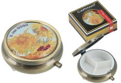 Hanipol Carmani Gyógyszeres fémdoboz 3 fakkos műanyag belsővel 5x5x1, 4cm, Van Gogh: Napraforgók