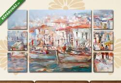 Többrészes Vászonkép, Premium Kollekció: Csónakok a sziget kikötőjén, kézzel készített festészet(135x80 cm, W01)