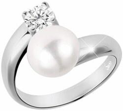  JwL Luxury Pearls Ezüst gyűrű fehér gyönggyel és átlátszó kristállyal JL0432