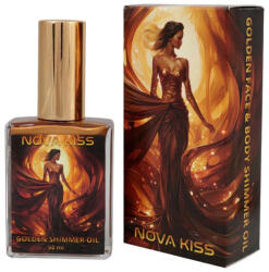 NOVA KISS Ulei uscat stralucitor pentru corp si par cu sidef auriu, NOVA KISS Golden Face Body Shimmer, 50 ml