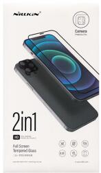 Nillkin képernyővédő üveg 2in1 (3D full cover, íves, karcálló, 0.33mm, 9H + kameravédő fólia) FEKETE Apple iPhone 14 (GP-126180)