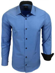 RUSTY NEAL cămașă bărbați R-44 cu mânecă lungă, slim fit Albastru 4XL