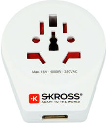 SKROSS SKR-WORLDTOEUUSB SKROSS 1.500266 World to Europe USB - csatlakozó átalakító európába utazóknak + USB (SKR-WORLDTOEUUSB)