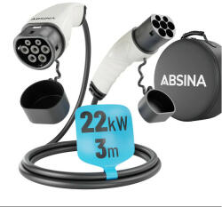 ABSINA 22kW, 32A, 3 fázisú, 3m elektromos autó töltőkábel (ABK-22-32A-3F-3M)