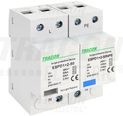 TRACON ESPD1+2-50-1+1P ESPD1+2-50-1+1P T1+T2 AC típusú túlfeszültség levezető, egybeépített (ESPD1-2-50-1-1P)