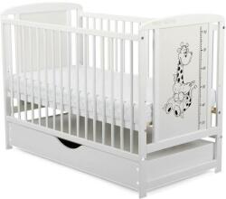 BabyNeeds Patut din lemn cu sertar BabyNeeds Timmi Girafa 120x60cm White + Saltea 8cm (BOTIMG8CM02AL)