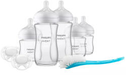 Philips Set pentru nou-nascuti, Philips Avent, 5 biberoane anitcolici + 2 suzete + 1 perie de curatat, Din sticla, 3x120 ml, 2x260 ml, Natural Response, 0 luni+, Alb (SCD879/11)