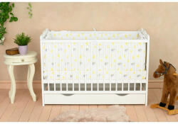 Qmini - Patut din lemn Julia 120x60 cm, multifunctional, cu sertar, Cu sina speciala pentru dentitie, EN716-1, EN716-2, Alb (6426972005517)