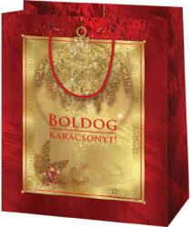 Cardex Boldog Karácsonyt feliratos, arany-piros színű nagy méretű exkluzív ajándéktáska 27x14x33cm (44442) - innotechshop