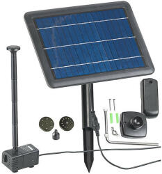 SolarTech Napelemes akkumulátoros szökőkút 240 liter/óra 70 cm magasság napelemel 4W napelem halastó kerti tó levegőztető levegőztetés és vízforgatás (SZOKOKUT_4W_AKKUS)