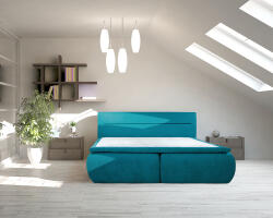 Bedora Pat Dormitor Bedora Bergen Memory, 160x200 cm, lada de depozitare, textil, turcoaz