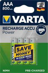 VARTA Tölthető elem, AAA mikro, 4x800 mAh, előtöltött, VARTA "Power (VAKU04) - papirtar