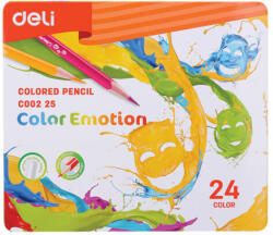 Deli Színes ceruzakészlet, háromszögletű, fémdobozos, DELI "Color Emotion", 24 különböző szín (DEC00225)
