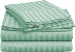 HomePuls Cearsaf de pat cu elastic Damasc Bumbac 100% dunga 1 cm, 230x250 cm pentru saltea 180x200 cm, Verde Mint Lenjerie de pat