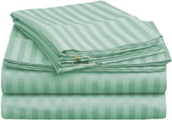 HomePuls Cearsaf de pat cu elastic Damasc Bumbac 100% dunga 1 cm, 230x250 cm pentru saltea 180x200 cm, Verde Mint