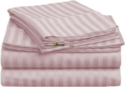 HomePuls Cearsaf de pat cu elastic Damasc Bumbac 100% dunga 1 cm, 130x250 cm pentru saltea 80x200 cm, Roz Pudra