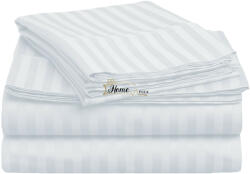 HomePuls Cearsaf de pat cu elastic Damasc Bumbac 100% dunga 1 cm, 130x250 cm pentru saltea 80x200 cm, Alb